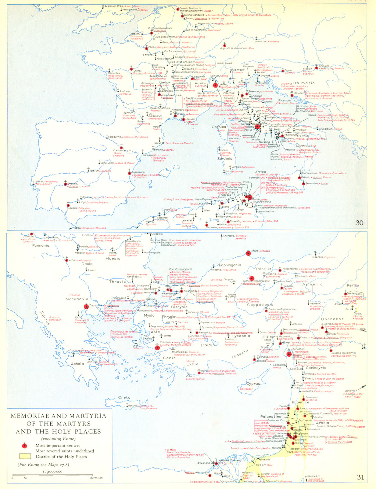 CHRISTIANITY.Memoriae and Martyria of the Martyrs and the holy places 1958 map